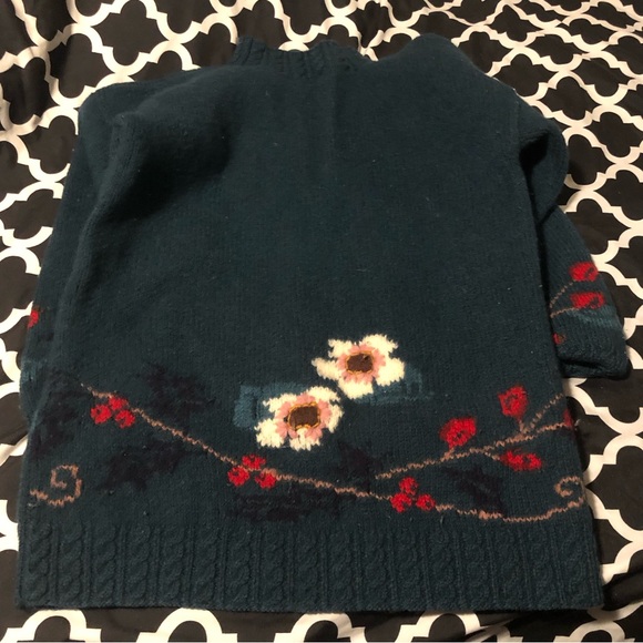 🛑Sold🛑Le Moda Handknit Knitwear Floral Green Mock Wool Sweater Winter Holiday - Picture 2 of 5